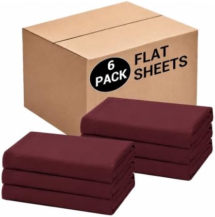 Bulk Twin Flat Sheets Only, 6 Pack Quick Sort Top Bed Sheet, Color-Coded Label Threads, Wrinkle-Free Shrinkage Durable Microfiber Hotel Motel Airb&bs Essentials for Hosts (66"x96",Burgundy) by Culve