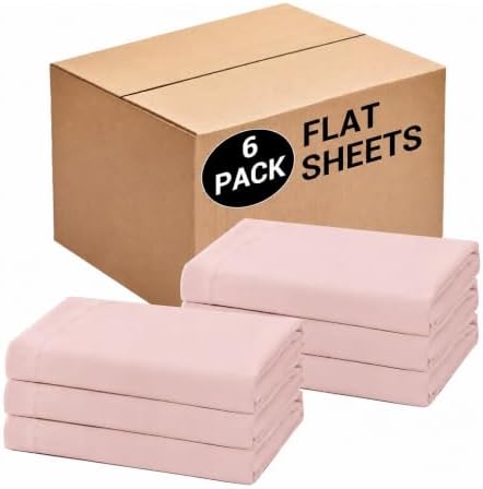 Bulk Full Flat Sheets Only, 6 Pack Quick Sort Top Bed Sheet, Color-Coded Label Threads, Wrinkle-Free Shrinkage Durable Microfiber Hotel Motel Airb&bs Essentials for Hosts (81"x96",Pink) by Culve