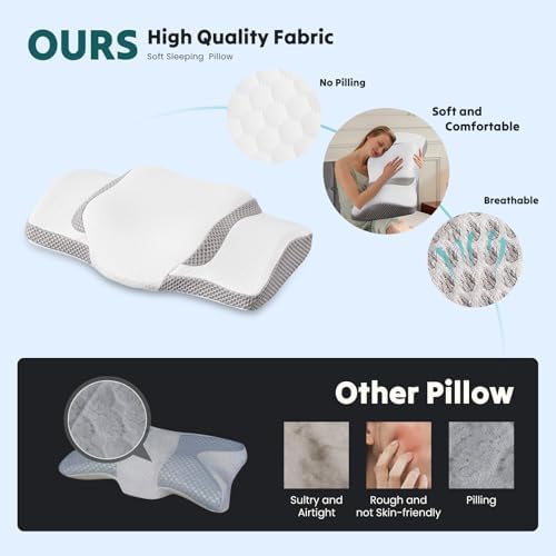 OLIXIS Cervical Pillow, Ergonomic Contour Memory Foam Neck Pillow with Cooling Breathable Cover and Dual-Height Support for Side, Back and Stomach Sleepers, White - Image 4