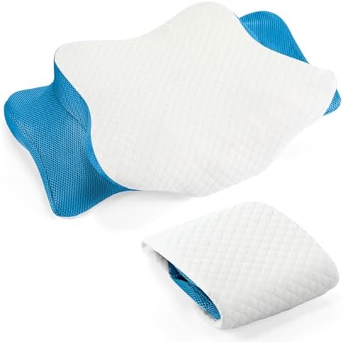 HunnmingRe Pillow Case for Cervical Neck, White, Blue, Queen Size by HunnmingRe