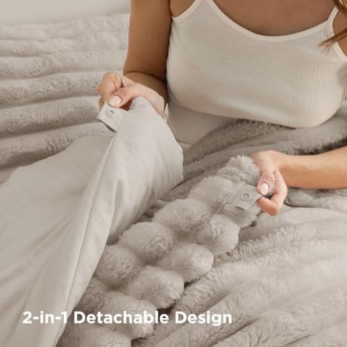 Bedsure Gentlesoft™ 2-in-1 Queen Comforter Set and Detachable Fluffy Blanket, Beige Bedding Set for All Season Use, Detachable Design for Space Saving (Includes 2 Pillow Shams, 2 Pillowcases) - Image 5