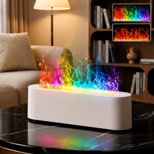Flame Essential Oil Diffuser, 250ml Aromatherapy Humidifier with Sound-Reactive 7-Color LED Flame, Ultra-Quiet Cool Mist Maker, Remote, Timer, Auto-Off for Home, Bedroom, Office (White) by Eiifiter
