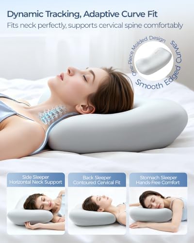 Kayfia Cervical Neck Pillow Side Sleeper Pillow for Neck Pain Relief, Grey - Image 4