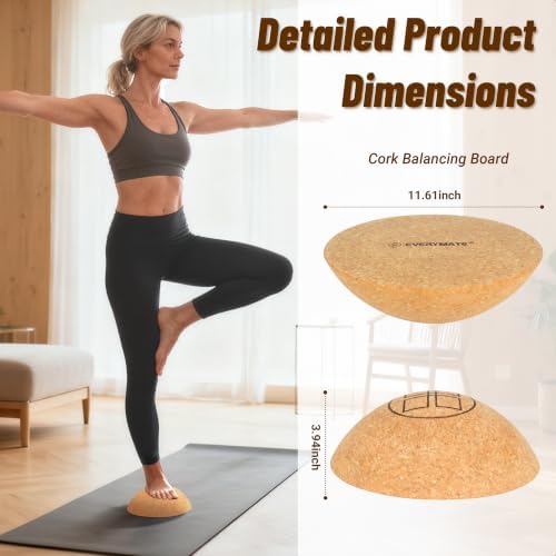 EVERYMATE Cork Balance Board Kit, Foot & Ankle Strengthener with Massage Roller/Ball,Balance Board Half & Half-Moon Ball, for Enhance Mobility & Prevent Falls Improve Foot Function for Home/Office/Gym - Image 3