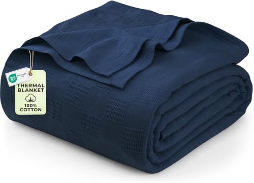 Utopia Bedding 100% Cotton Thermal Blanket Navy King, 90x108 Inches by UTOPIABEDDING