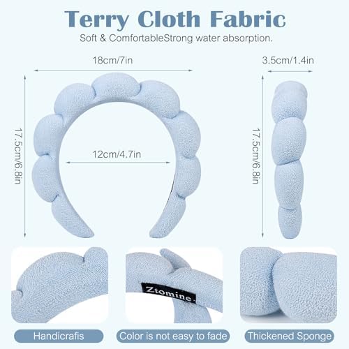 Ztomine Spa Terry Cloth Headband Combo Pack - 2 Puffy Makeup Facial Headbands for Face Washing and Masks (Beige + Blue) - Image 6