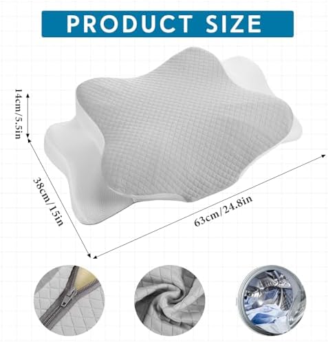 HunnmingRe Pillow Case for Cervical Neck, White, Light Gray, Queen Size - Image 2