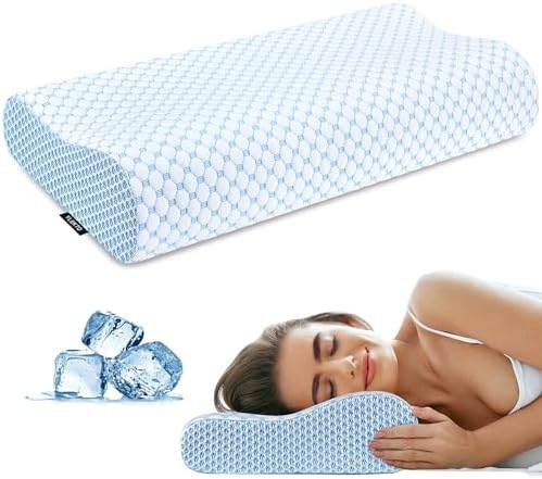 Cervical Pillow for Neck Pain Relief, Contour Memory Foam Pillows for Sleeping, Ergonomic Pillow Cooling Pillow Bed Pillow Neck Support for Side Back Stomach Sleepers (Blue) by Ylekto