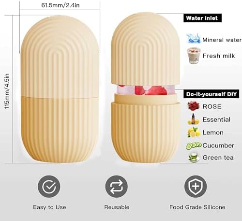 XHJRI Ice Face Roller Massager,Ice Cube Roller for Face, Eyes and Neck Naturally Conditioning and Skin Care,De-Puff Eye Bags,Reduce Migraine Pain,Reusable Massage Silicone Ice Mold (Beige) - Image 6