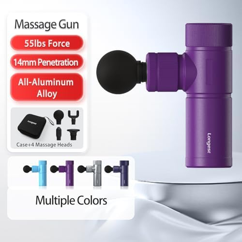 LONGEST Mini Massage Gun for Pain Relief, 4 Heads, Purple - Image 2