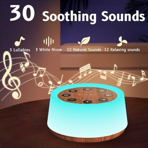 ColorsNoise Sleep Sound Machine White Noise Machine for Sleeping with 30 Sleep Music 5 Timers 12 Colors Baby Night Light with Memory Function for Baby Kid Adult(T-Wood) - Image 3