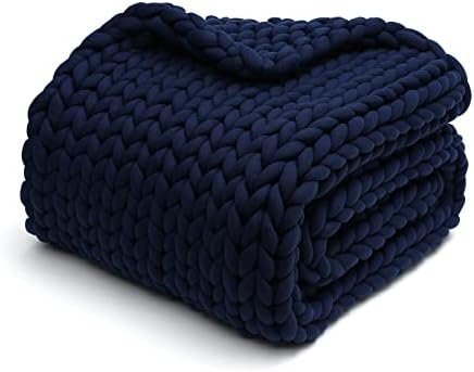 YnM Weighted Blanket, Handmade Chunky Knitted Design, Soft and Cozy, Temperature Regulating and Breathable, Machine Washable Throw for Sleep or Home Decor (Prussian Blue, 80x87 Inch, 25lbs) by YNM