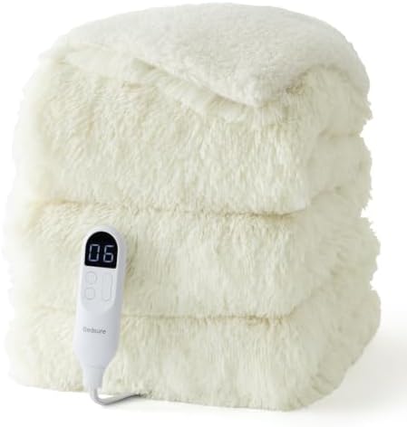 Bedsure Faux Fur Heated Blanket Twin Size, Fast Heating Fluffy Electric Blanket, Heating Blanket Twin Size with 10 Time Settings & 6 Heat Settings, Cozy Gifts for Women Men (62x84 inches, Cream) by Unknown