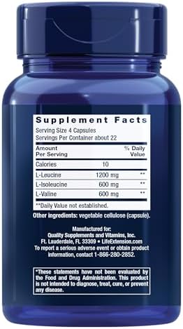 Life Extension Branched Chain Amino Acids (BCAAs), leucine, isoleucine, valine, Promotes Muscle Recovery After Exercise, Gluten-Free, Non-GMO, 90 Capsules - Image 2