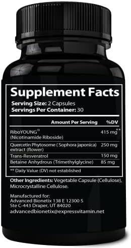 Advanced Bionetix NAD Supplement with Nicotinamide Riboside Plus Resveratrol, Quercetin, Betaine w/RiboYOUNG™ for True Anti Aging - Image 6