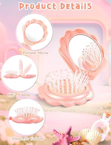 8 Pcs Foldable Travel Shell Hair Brush with Mirror - Image 4