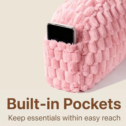 Reading Pillow for Bed, Adults Back Pillow for Sitting up, Husband Pillow for College Dorm, Back Support Cushion with arms for sit up on Couch, Sofa, and Floor,Pink - Image 4