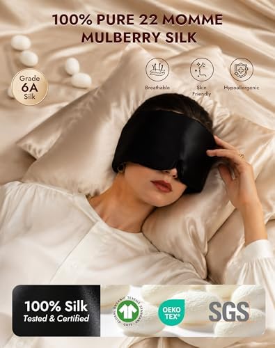 SilkSilky 22 Momme Mulberry Silk Sleep Mask for Side Sleepers, Black - Image 2