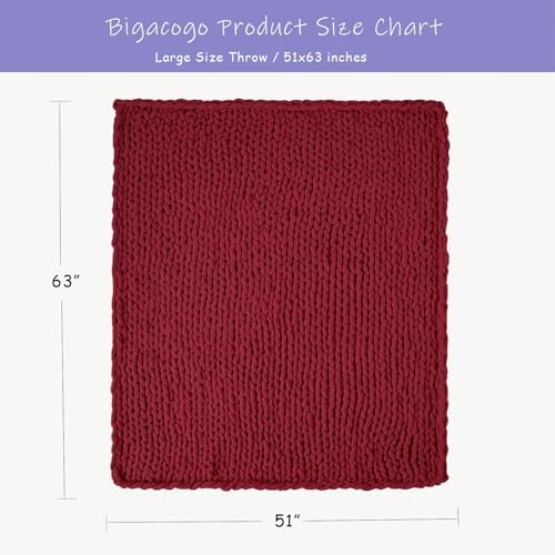 Bigacogo Chunky Knit Throw Blanket for Couch, 51x63 inches, Red - Image 2
