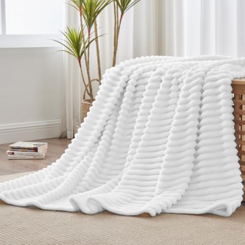 BEDELITE Ribbed Twin Blanket for Couch & Bed, Bright White, 60"x80" - Image 2