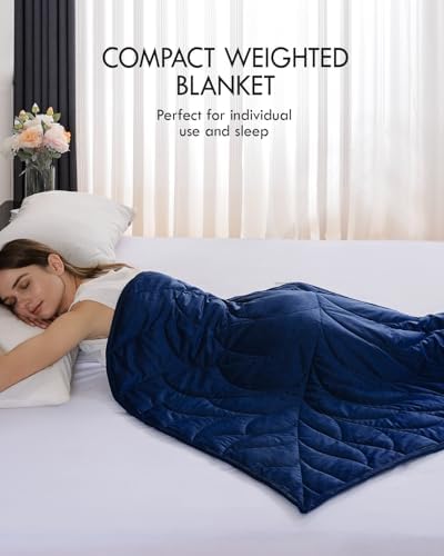Weighted Lap Blanket for Adults, 7 lbs 41" x 53", Leaf Pattern, Navy Blue - Image 3