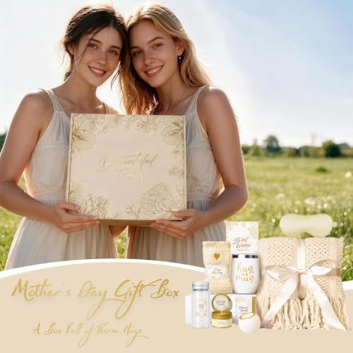 Gift Basket for Women, Self Care Set with Knitted Throw - Care Pkg - Beige - Image 3