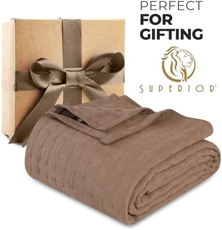 Superior Basketweave Cotton Blanket, Basket Weave Design, Soft, Comfy Cover for Bed, Bedding, Bedroom, Couch Throw, Lounging, Modern Boho Medium Weighted Blankets, Throw Size, Taupe - Image 3