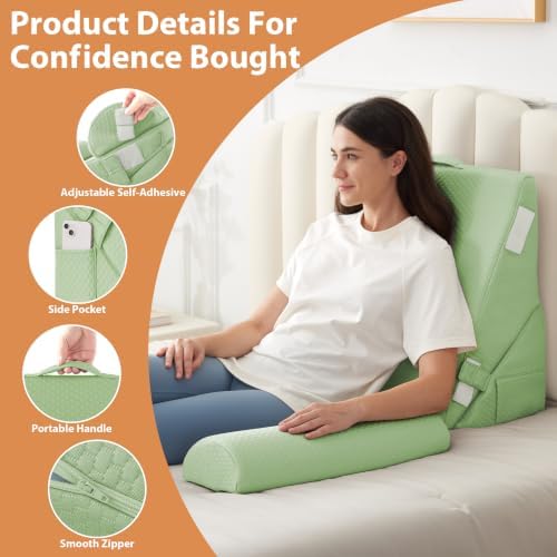 BIEEZZK Wedge Pillow Set for After Surgery, Wedge Pillow for Acid Reflux, Bed Wedge Pillow with Adjustable 9&12inch for Headboard,Sleeping, Orthopedic Memory Foam for Neck&Back Support, Green - Image 6