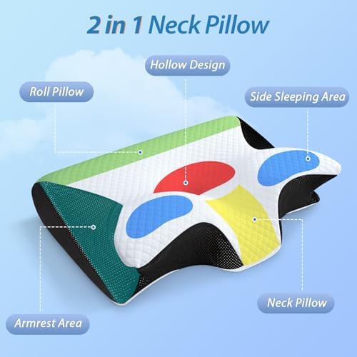 HOMCA Memory Foam Cervical Pillow, 2 in 1 Ergonomic Contour Orthopedic Pillow for Neck Pain, Contoured Support Pillows for Side Back Stomach Sleepers - Image 2