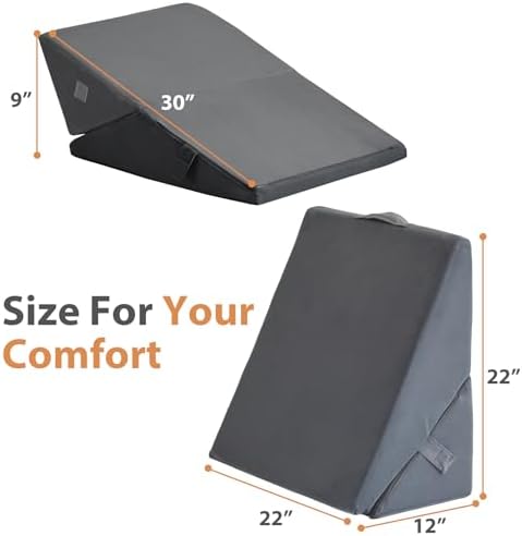 BIEEZZK Wedge Pillow, Adjustable Back Pillow for Sleeping, 9&12“ Bed Wedge Pillow Set for After Surgery, Triangle Memory Foam Pillow Wedges for Headboard, Acid Reflux, Snoring, GERD, Grey - Image 6