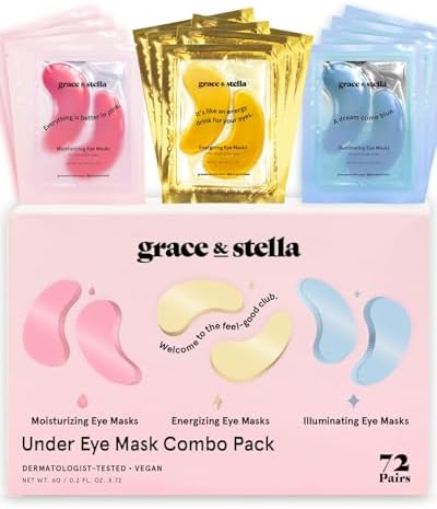 grace & stella Under Eye Mask - Reduce Dark Circles, Puffy Eyes, Undereye Bags, Wrinkles - Gel Under Eye Patches, Bulk Gifts for Women - Vegan Cruelty-Free Self Care (72 Pairs, Gold, Pink, & Blue) by GraceStella
