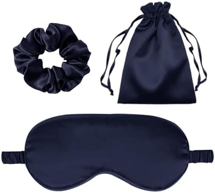 3Pcs Satin Eye Mask Silk Sleep Masks Set Silky Blindfold Eyeshade Blackout Eyes Cover Pouches Bag Scrunchy Wedding Gift by WJingYiJia