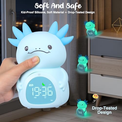 Axolotl Alarm Clock for Kids, Rechargeable Ok to Wake Clock with Night Light - BPA-Free Silicone Sleep Training Clock, Cute Toddler Wake Up Clock for Boys Girls Bedroom - Image 7