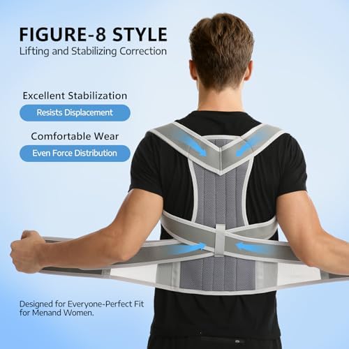 Posture Corrector, Back Posture Corrector for Men and Women, Adjustable Shoulder Back Support, Shoulder Straightener for Scoliosis, Hunchback, Thoracic, Back Pain Relief (L, Gray) - Image 2
