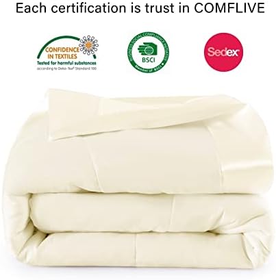 COMFLIVE Twin Down Alternative Blanket - Lightweight Satin Trim, Beige - Image 6