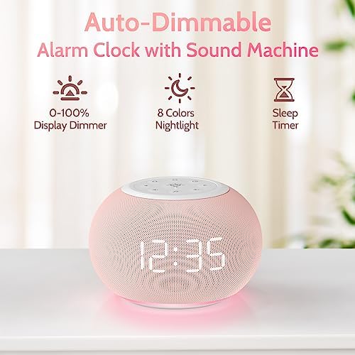 REACHER Auto Dimmable Sound Machine Alarm Clock with Night Light for Girls - Image 2