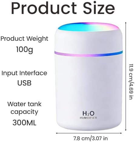 Portable Colorful Cool Mini Humidifier, USB Personal Desktop Humidifier,. Perfect for Bedroom, Office & Car(300ml, White) - Image 2