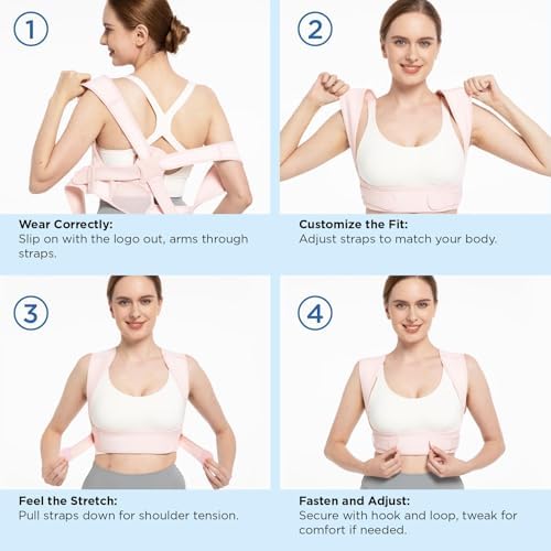Vicorrect Posture Corrector for Women and Men: Adjustable Brace Straps for Upper Back Pain Relief and Shoulder Support (Pink S/M) - Image 5