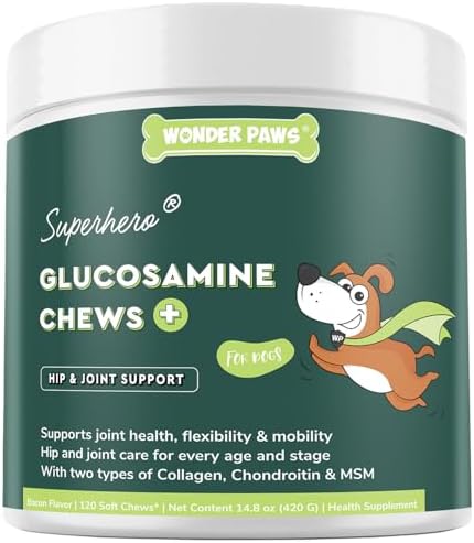 Premium Glucosamine For Dogs – Advanced Hip & Joint Supplement With Glucosamine Chondroitin For Dogs Flexibility, Mobility & Relief – Hip & Joint Supplement With Collagen & MSM – 120 Chews by WonderPaws