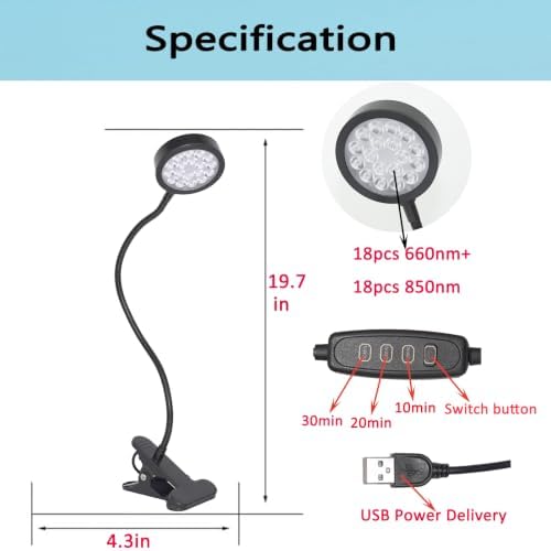 Red Light Relief Lamp for Face, USB-Powered, 18 LEDs 660nm and 850nm NIR‌ - Image 3