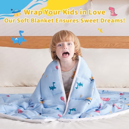 anfie Weighted Blanket(40"x60" 10lbs) Weighted Blanket Cooling Blanket for Resting,Throw Size Breathable Blanket with Premium Glass Bead(Light Blue Dinosaur) - Image 3