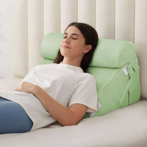 BIEEZZK Wedge Pillow Set for After Surgery, Wedge Pillow for Acid Reflux, Bed Wedge Pillow with Adjustable 9&12inch for Headboard,Sleeping, Orthopedic Memory Foam for Neck&Back Support, Green by EnjoyaBetterLifeFromHere