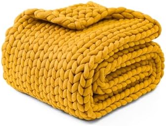 YnM Chunky Throw Blanket, Medium-Weight, Hand Knitted, Skin Friendly, Ventilated and Breathable, Machine Washable, Home Décor Piece for Couch, Sofa and Bed (Yellow Fusion, 50x70 Inch) by YNM