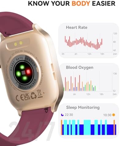 Smart Watches for Women Men, Fitness Tracker Watch with 110 Sports Modes, Step Counter/Sleep Monitor/Pedometer, IP68 Waterproof, Bluetooth Call & Music Control Smartwatch for iPhone/Android,Wine Red - Image 4