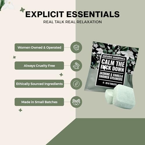 Explicit Essentials Calm The F Down Shower Steamers | Jasmine Vanilla Aromatherapy Shower Steamers for Relaxation & Stress Relief | Spa Shower Gift for Self-Care, Birthdays & Holidays - Image 4