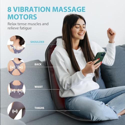 Back Massager Chair Pad, Back Massager with Heat, 5 Vibration Modes & 2 Heat Levels Massage Seat Cushion, Electric Massage Pad for Back Pain Relief, Birthday Gifts for Men Husband Dad Mom Women - Image 2