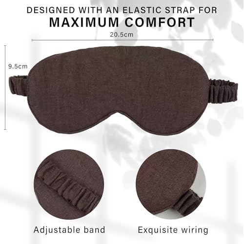 Eye mask Pure Linen Sleep Mask with Elastic Band, No Pressure On Eyes,Side Sleeper Eye Cover Organic Cotton Core Blindfold,Napping & Yoga Travel Essentials (Coffee) - Image 2
