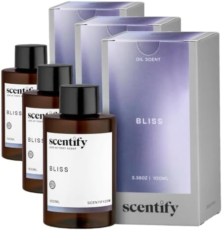 Scentify Bliss Aroma Oil Refill Scent for Oil Diffusers - Eucalyptus, Bergamot, Tea & Powdery Scents - Luxurious Relaxing Aromatherapy Diffuser Fragrance 100ml, 3.38 oz (Pack of 3) by Scentify