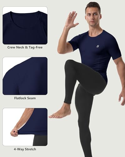 Roadbox Compression Shirt Men Short Sleeve, Cool Dry Base Layer Athletic Undershirts, Workout T-Shirt for Sports Gym Running - Image 4