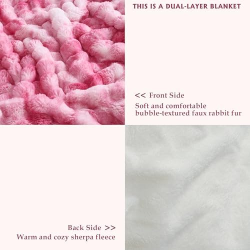 50x60 Inches Ultra-Soft Fuzzy Faux Fur Plush Throw Blanket - Thick, Warm Sherpa for Couch, Sofa, Bedroom, Camping - Decorative Blanket for Cozy Warmth, Bubble Pink Tie Dye - Image 3